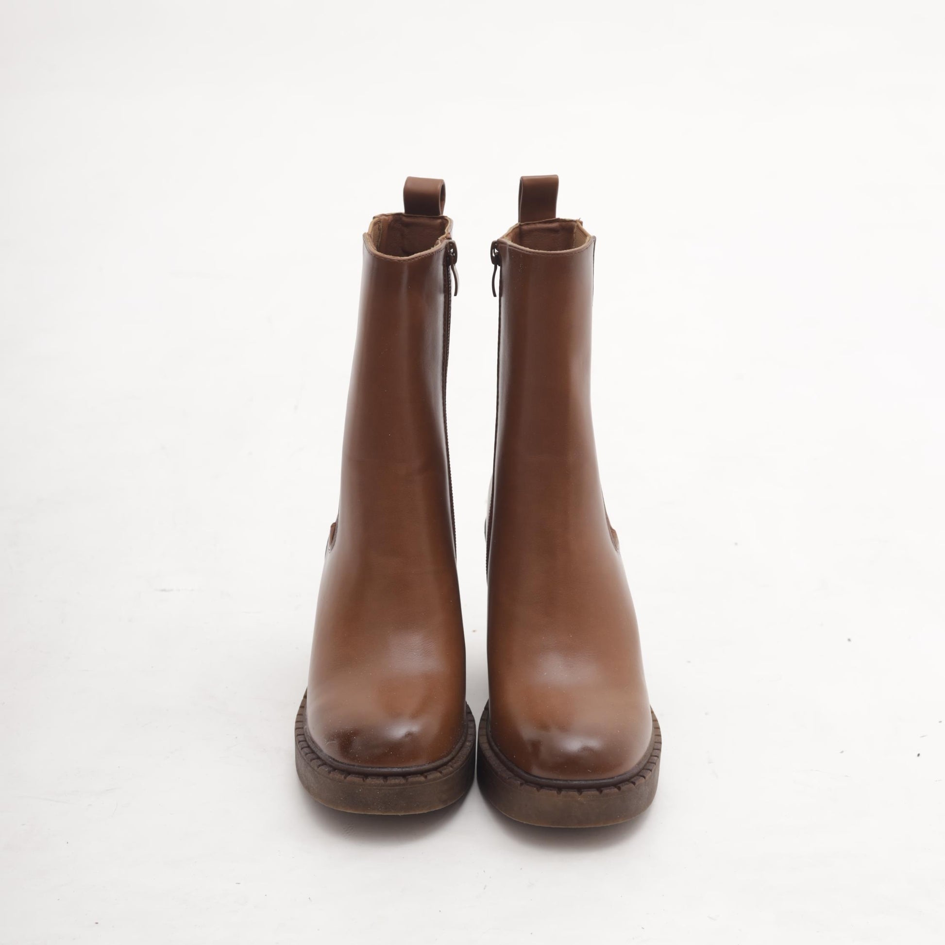 STIVALETTO ELASTICO ZIP TACCO CUOIO 