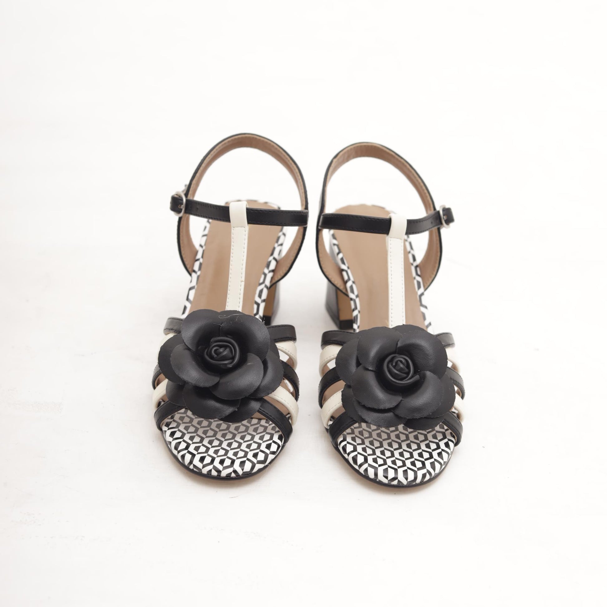 SANDALO BICOLORE FIORE NERO 