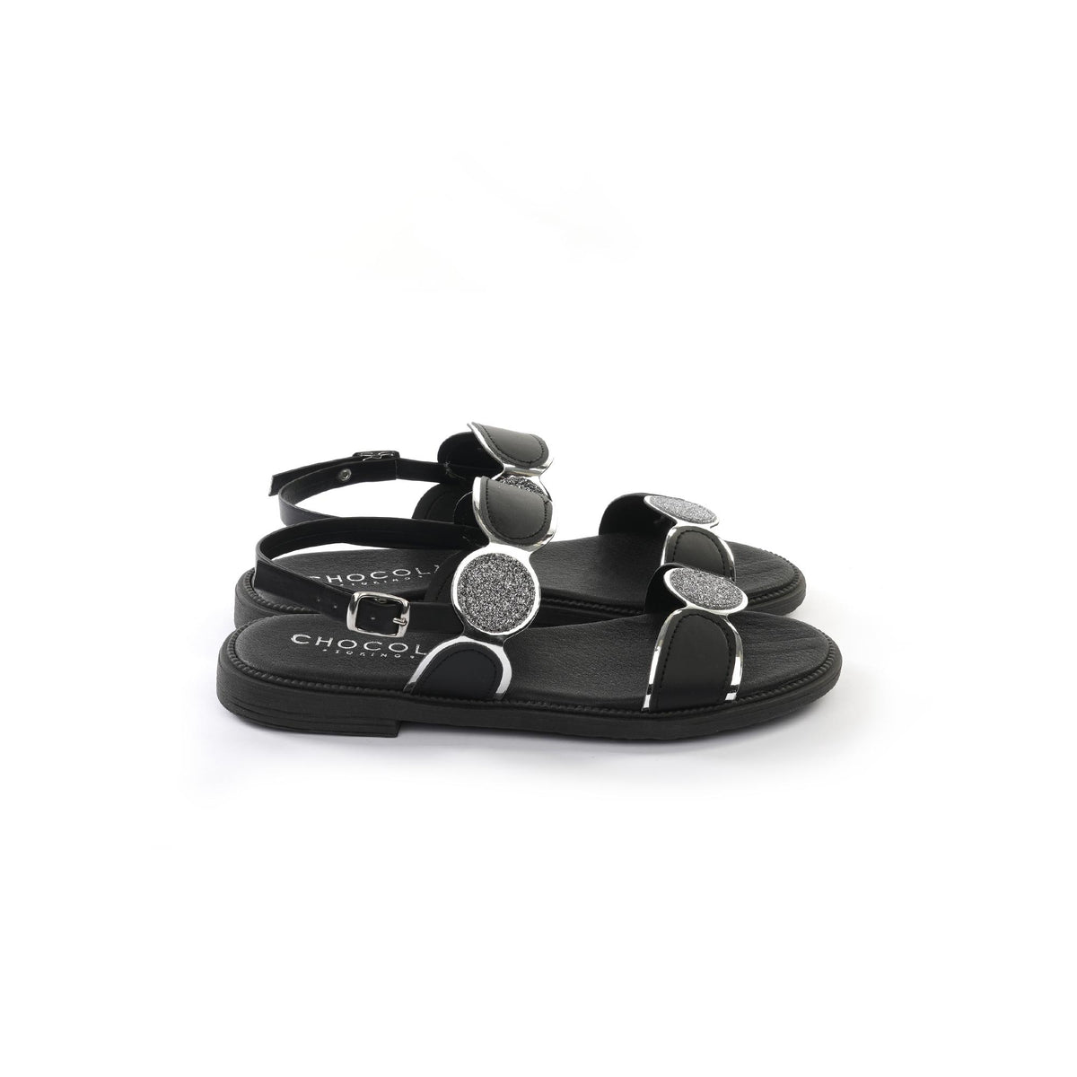 SANDALO FLAT A CERCHI NERO<BR/> 