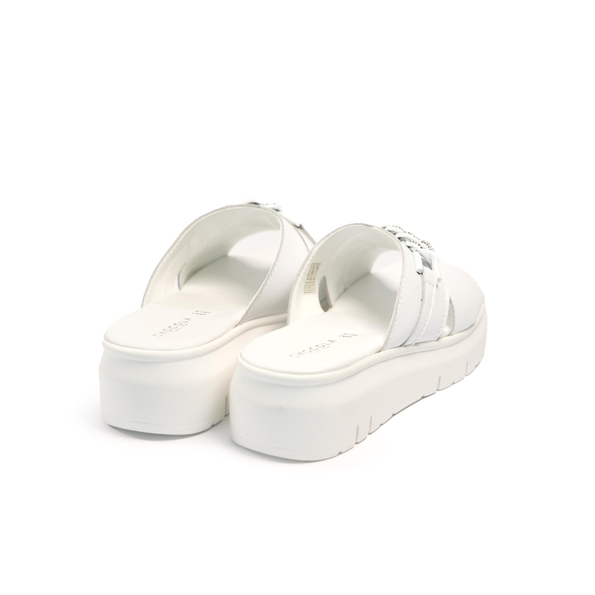 CIABATTA CATENA VERA PELLE BIANCO<BR/> 