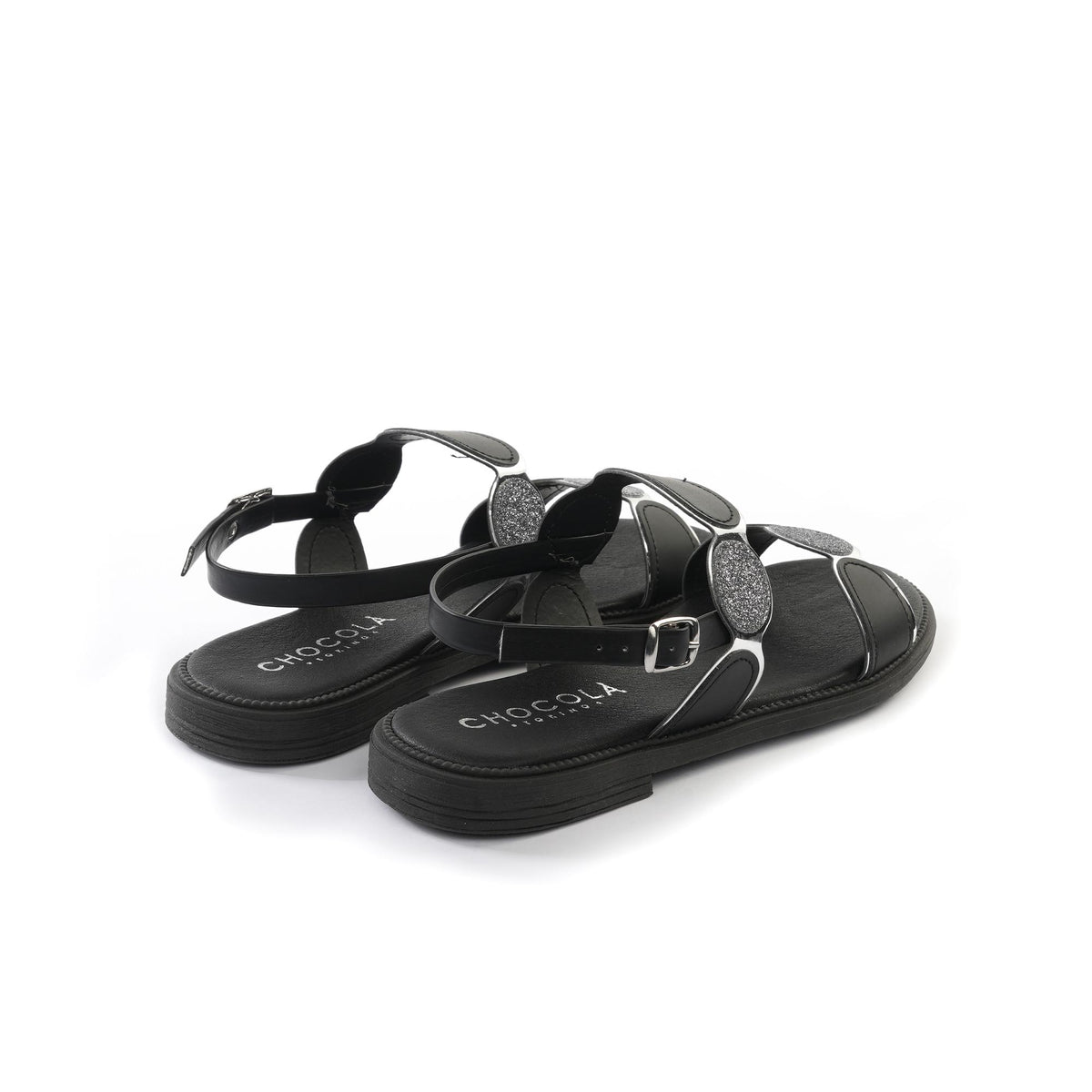 SANDALO FLAT A CERCHI NERO<BR/> 