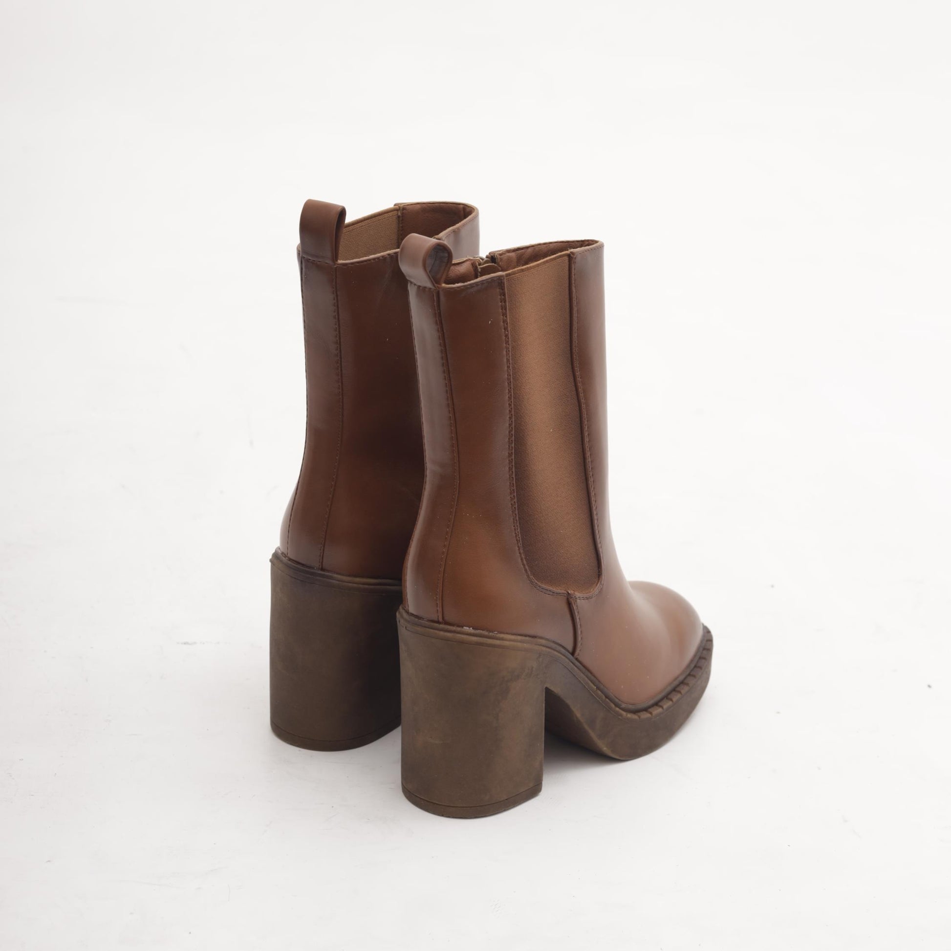 STIVALETTO ELASTICO ZIP TACCO CUOIO 