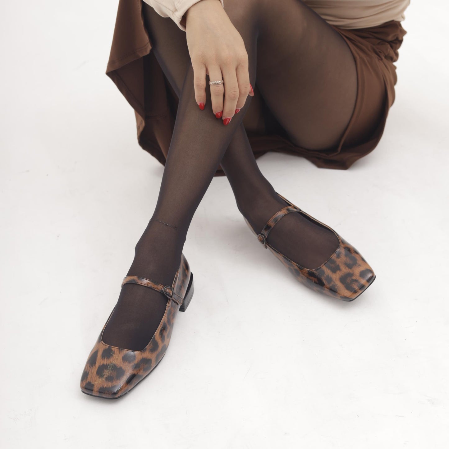 MARY JANE FLAT QUADRATA LEOPARDO MP2734-2VELE CHOCOLA
