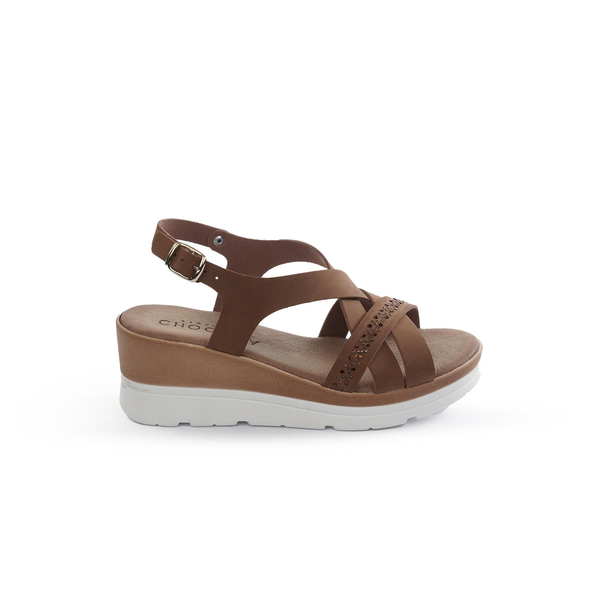 SANDALO ZEPPA INCROCIATO STRASS CUOIO<BR/> 