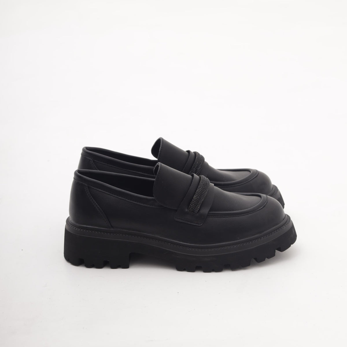 MOCASSINO SUOLA ALTA STRASS NERO 