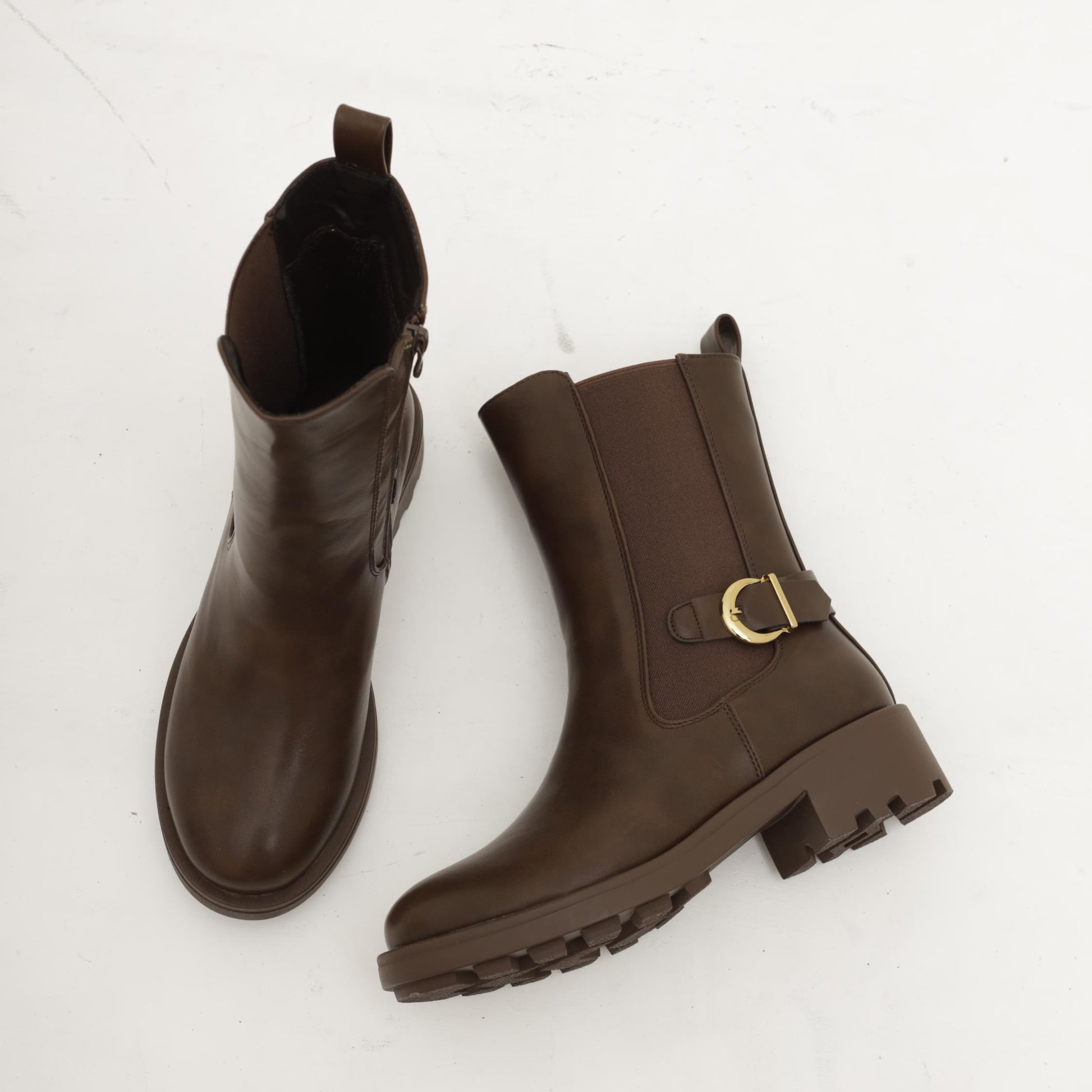 STIVALETTO ELASTICI FIBBIA MARRONE 