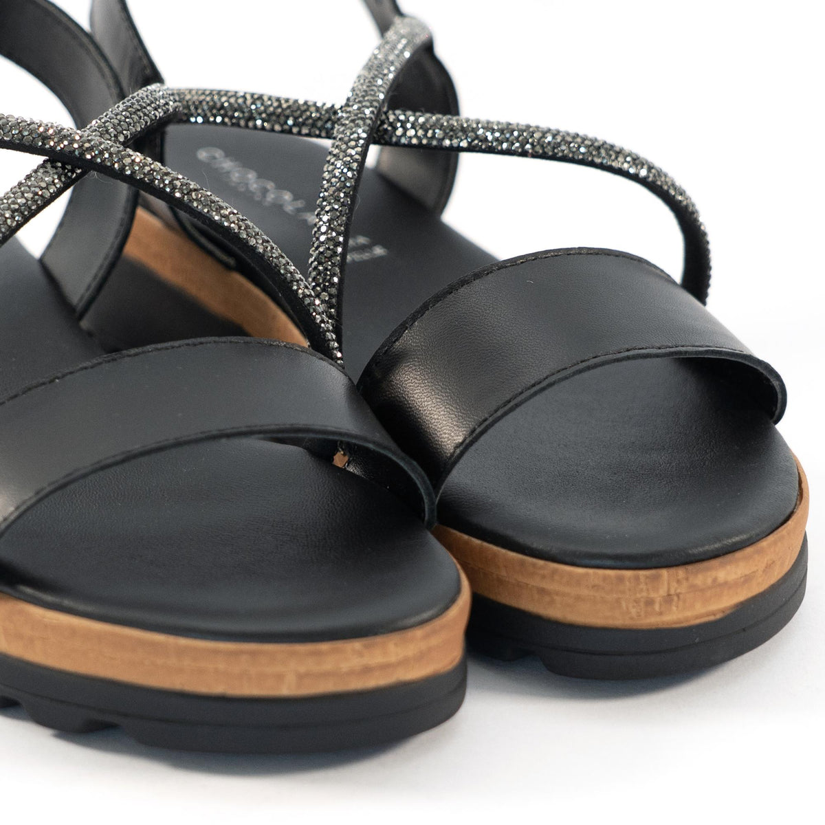 SANDALO BRILLANTINI VERA PELLE NERO<BR/> 
