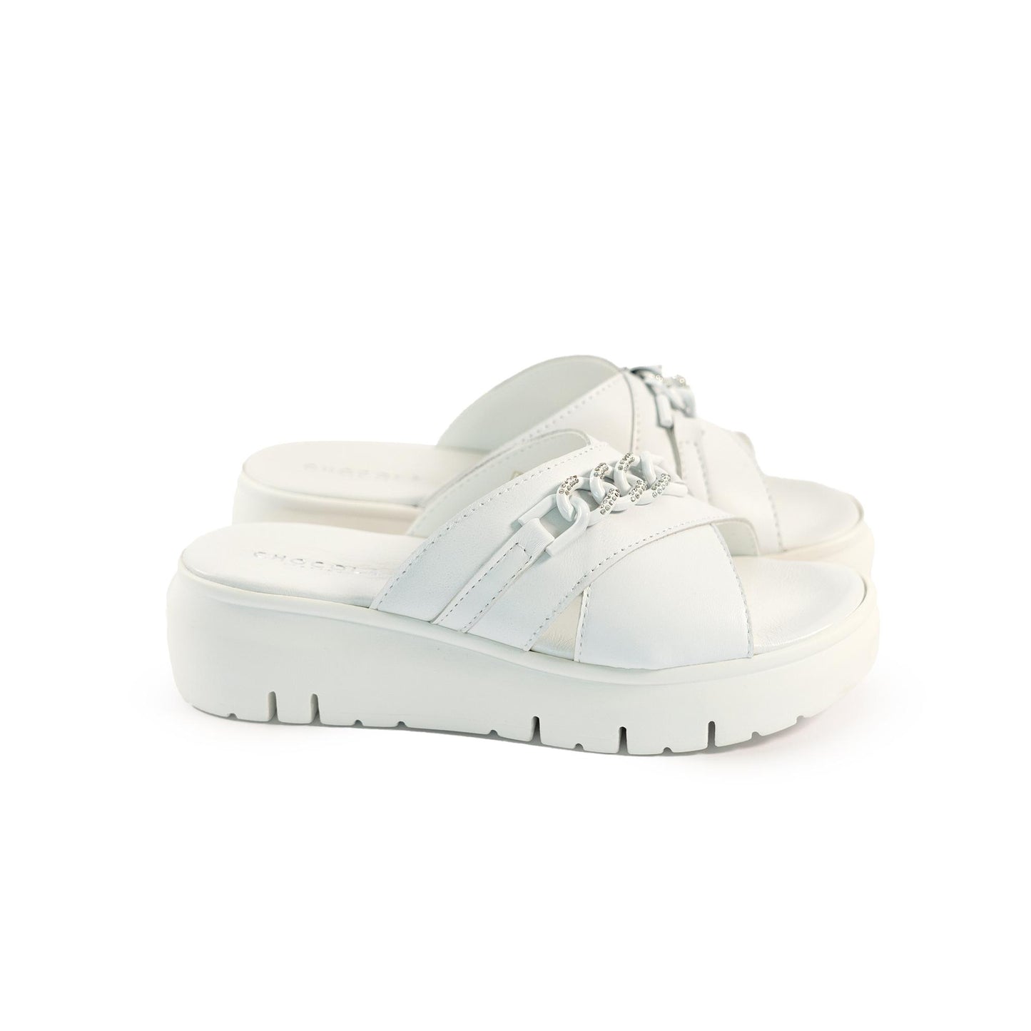 CIABATTA CATENA VERA PELLE BIANCO<BR/> 