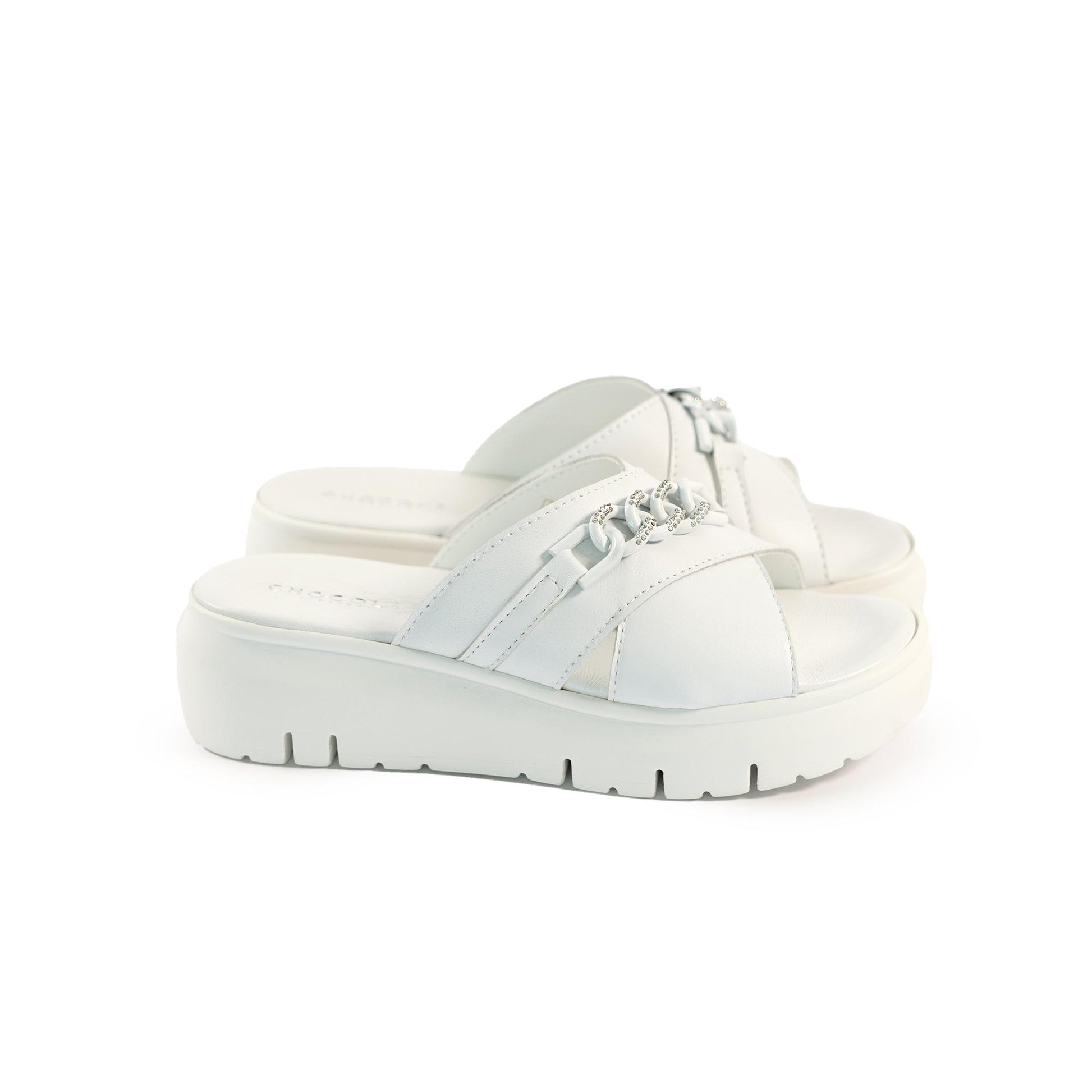 CIABATTA CATENA VERA PELLE BIANCO<BR/> 