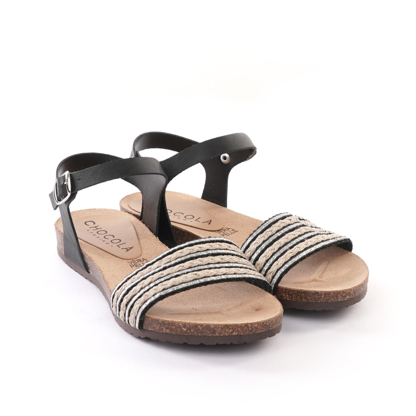 SANDALO BIO FLAT FASCIA CORDA NERO<BR/> 