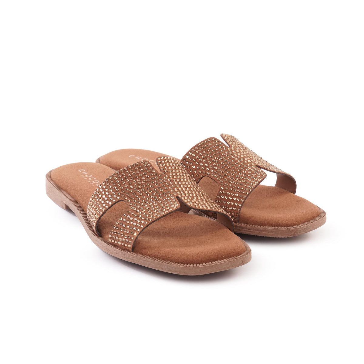CIABATTINA H CON STRASS CUOIO<BR/> 