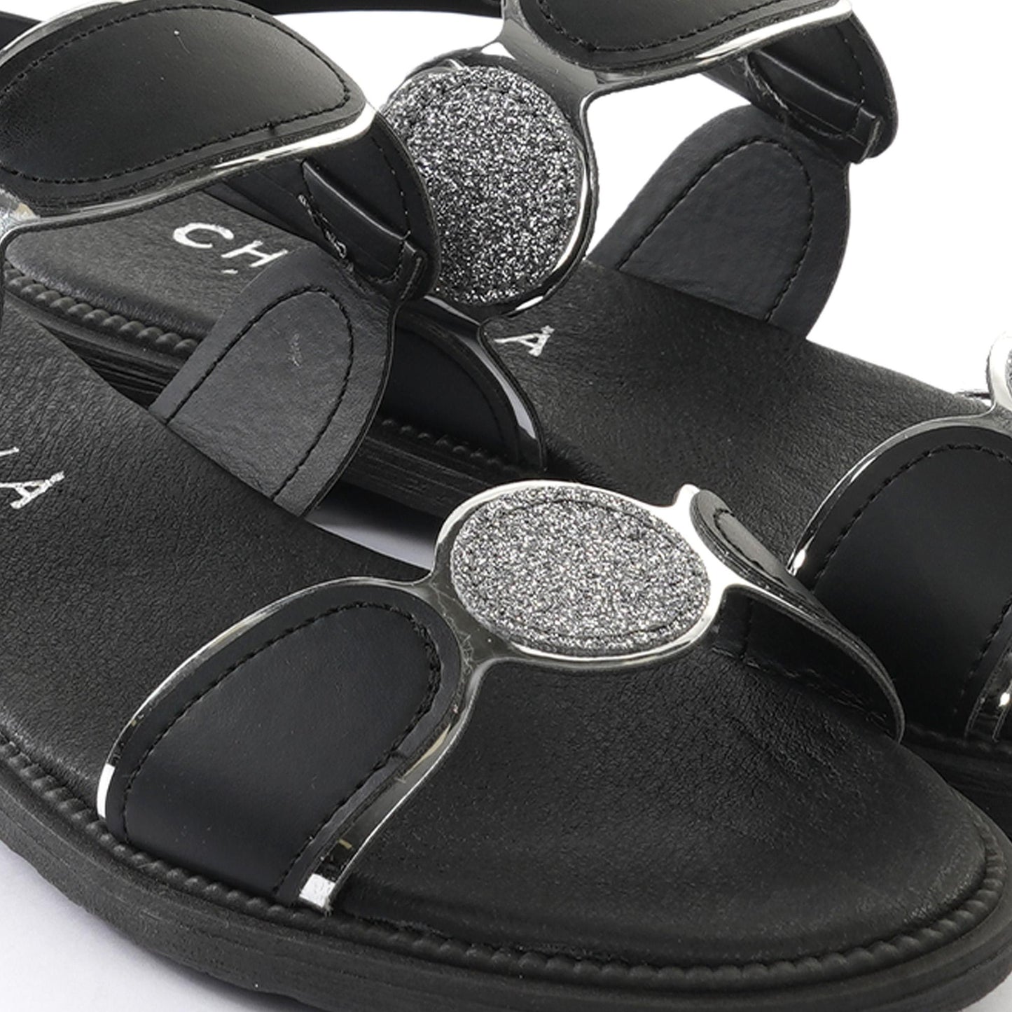 SANDALO FLAT A CERCHI NERO<BR/> 