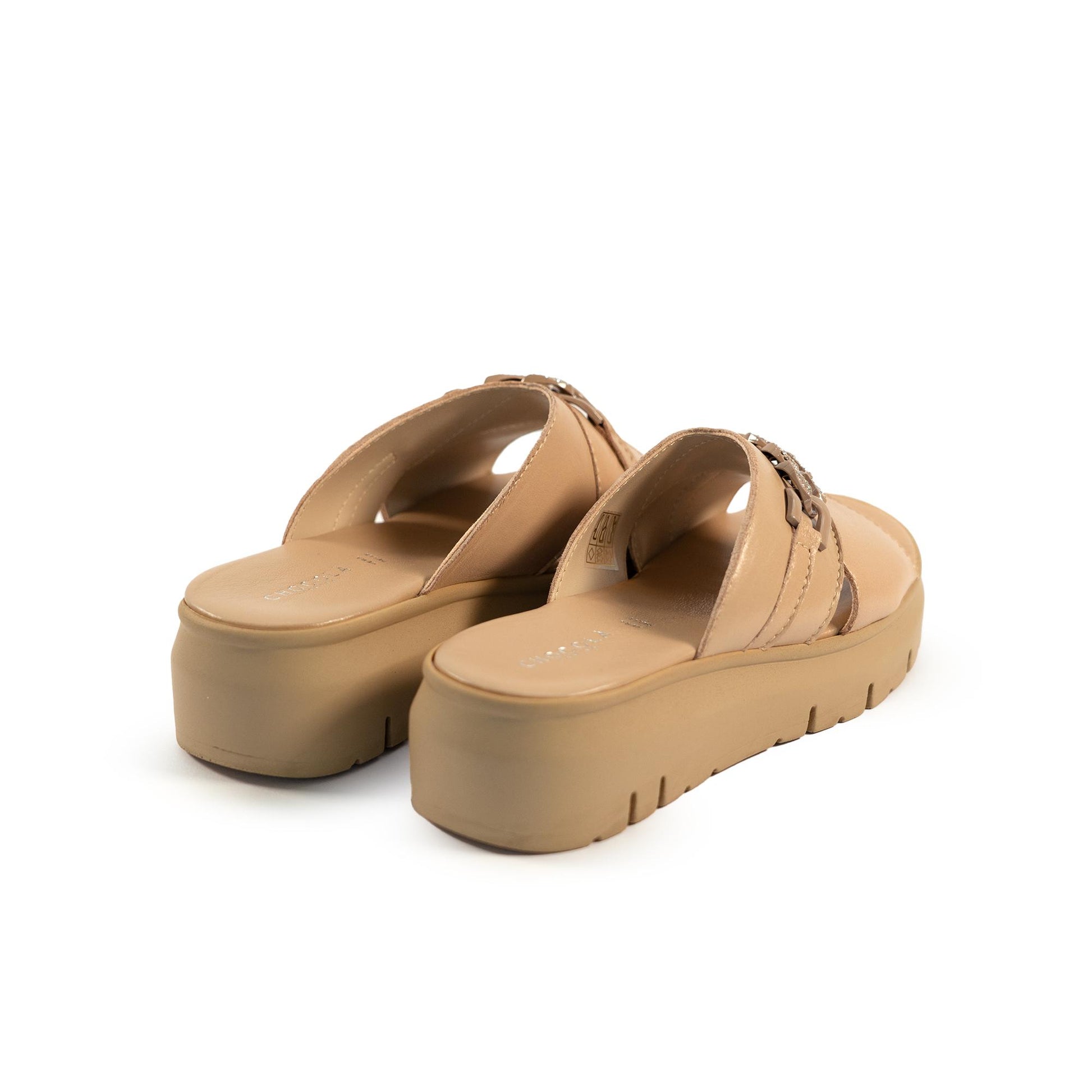 CIABATTA CATENA VERA PELLE BEIGE<BR/> 