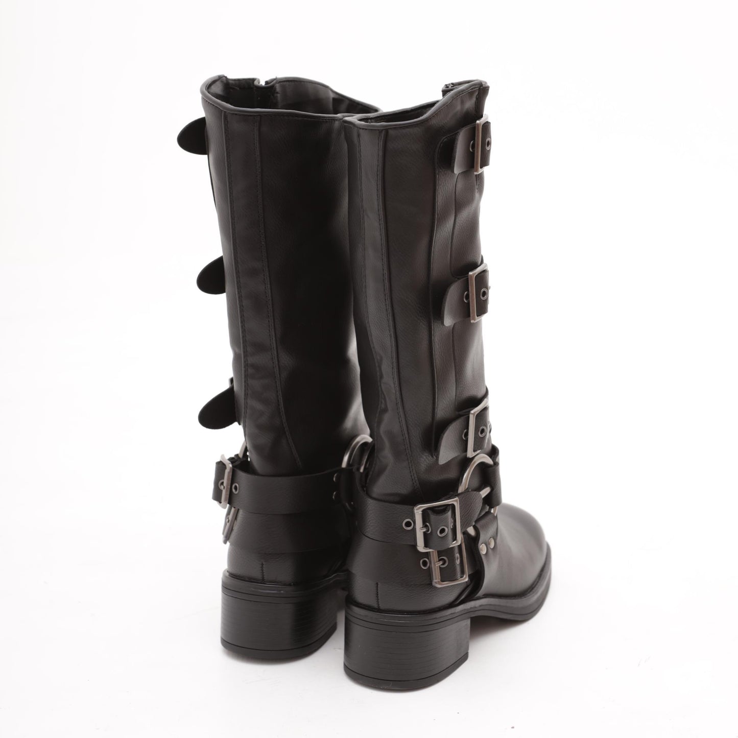 BIKER ALTO QUADRATO FIBBIE NERO 