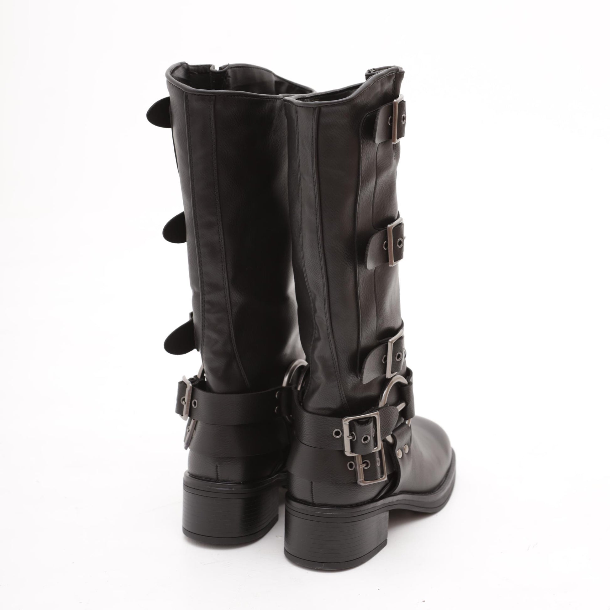 BIKER ALTO QUADRATO FIBBIE NERO 