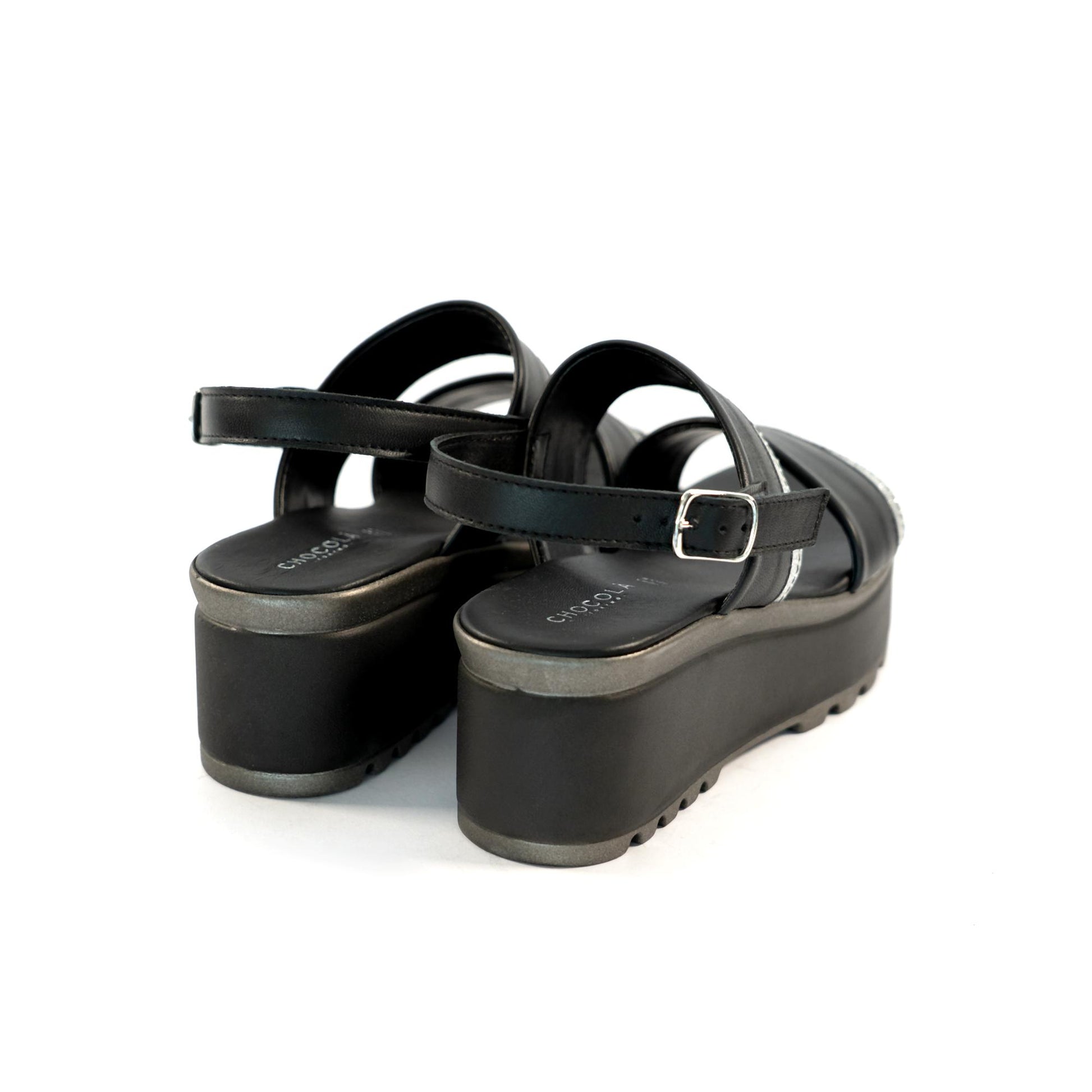 SANDALO DOPPIA FASCIA VERA PELLE SILVER NERO<BR/> 