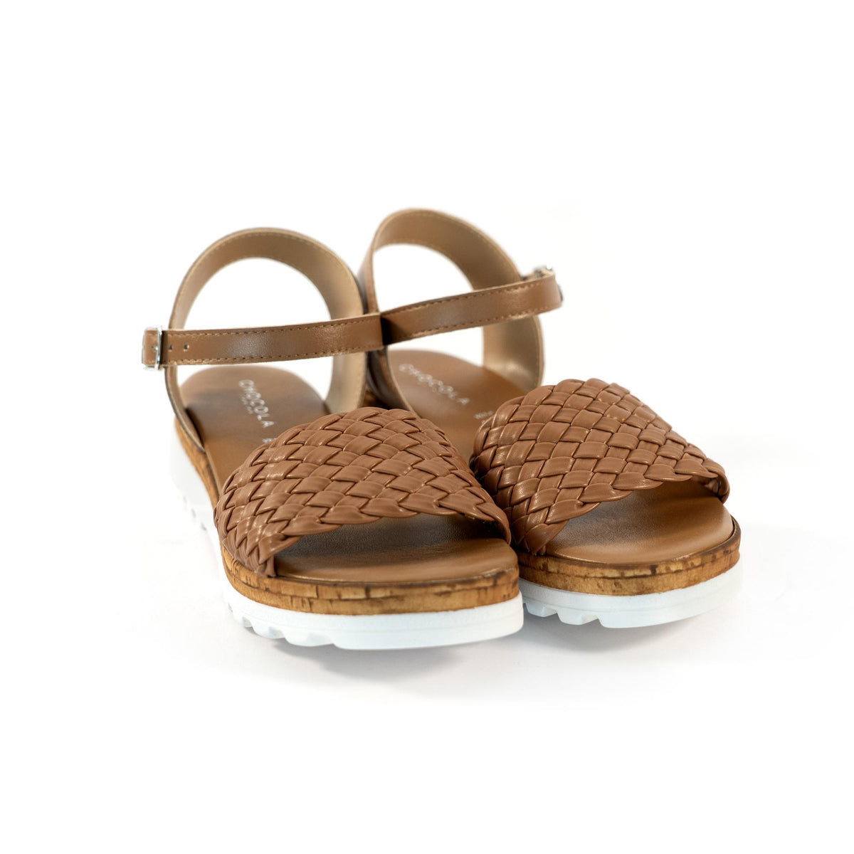 SANDALO INTRECCIATO VERA PELLE CAMEL<BR/> 