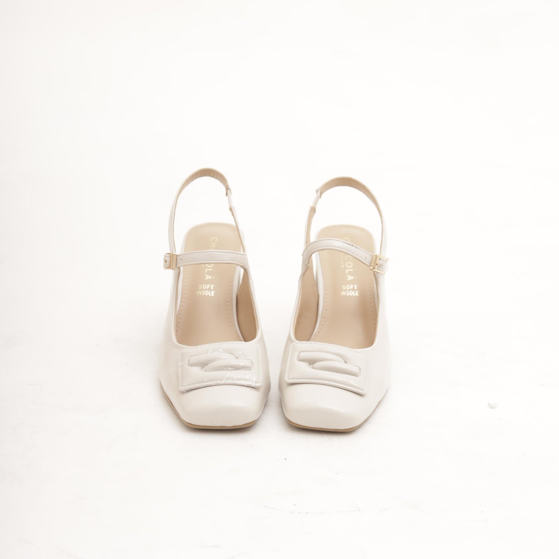 SLINGBACK ACCESSORIO QUADRATO PANNA 