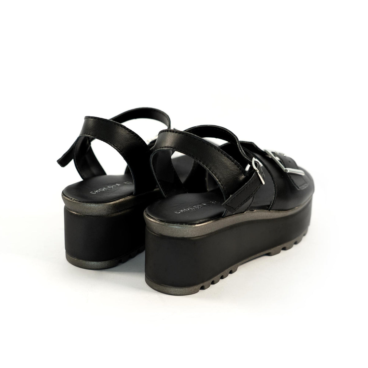 SANDALO FIBBIA VERA PELLE NERO<BR/> 