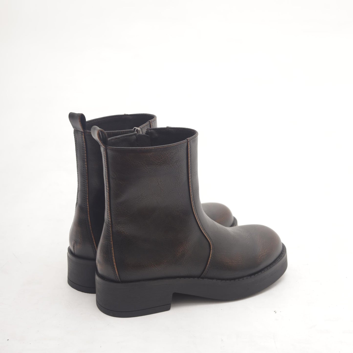 STIVALETTO BIKER BASSO LISCIO MARRONE 