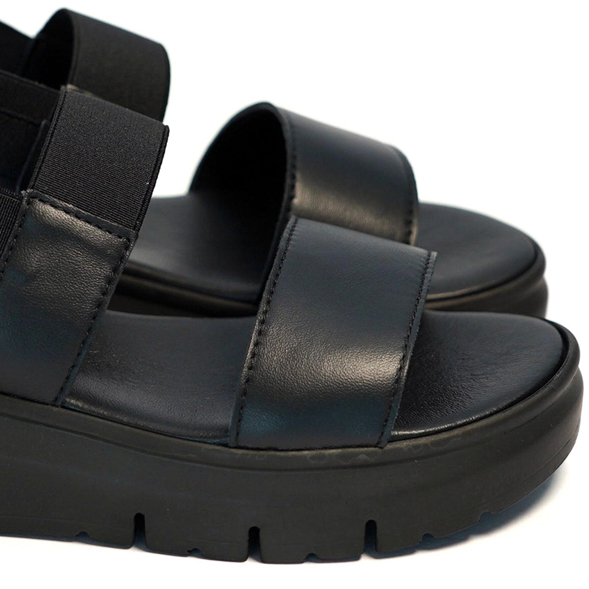 SANDALO DOPPIA FASCIA VERA PELLE NERO<BR/> 