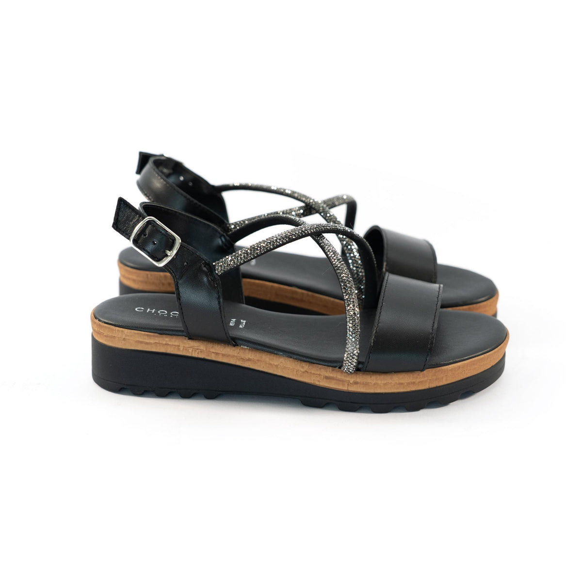 SANDALO BRILLANTINI VERA PELLE NERO<BR/> 