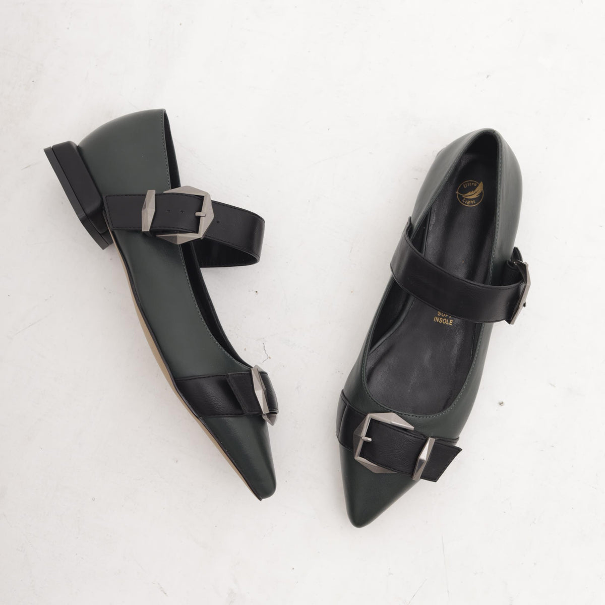 DECOLLETE FLAT FIBBIE VERDE 