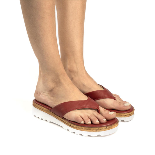 CIABATTA INFRADITO VERA PELLE ROSSO<BR/> 