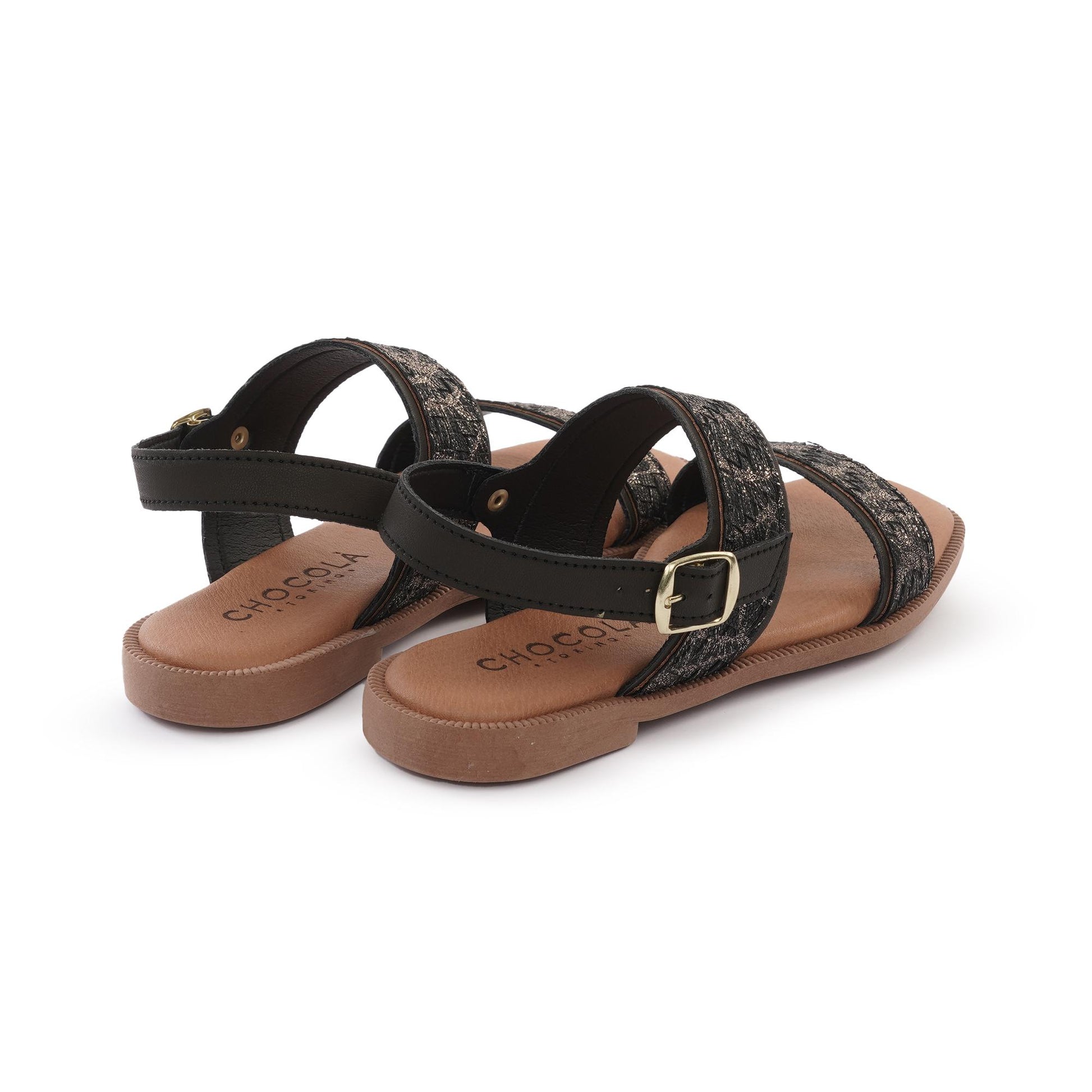 SANDALO FLAT DOPPIA FASCIA NERO<BR/><BR/> 