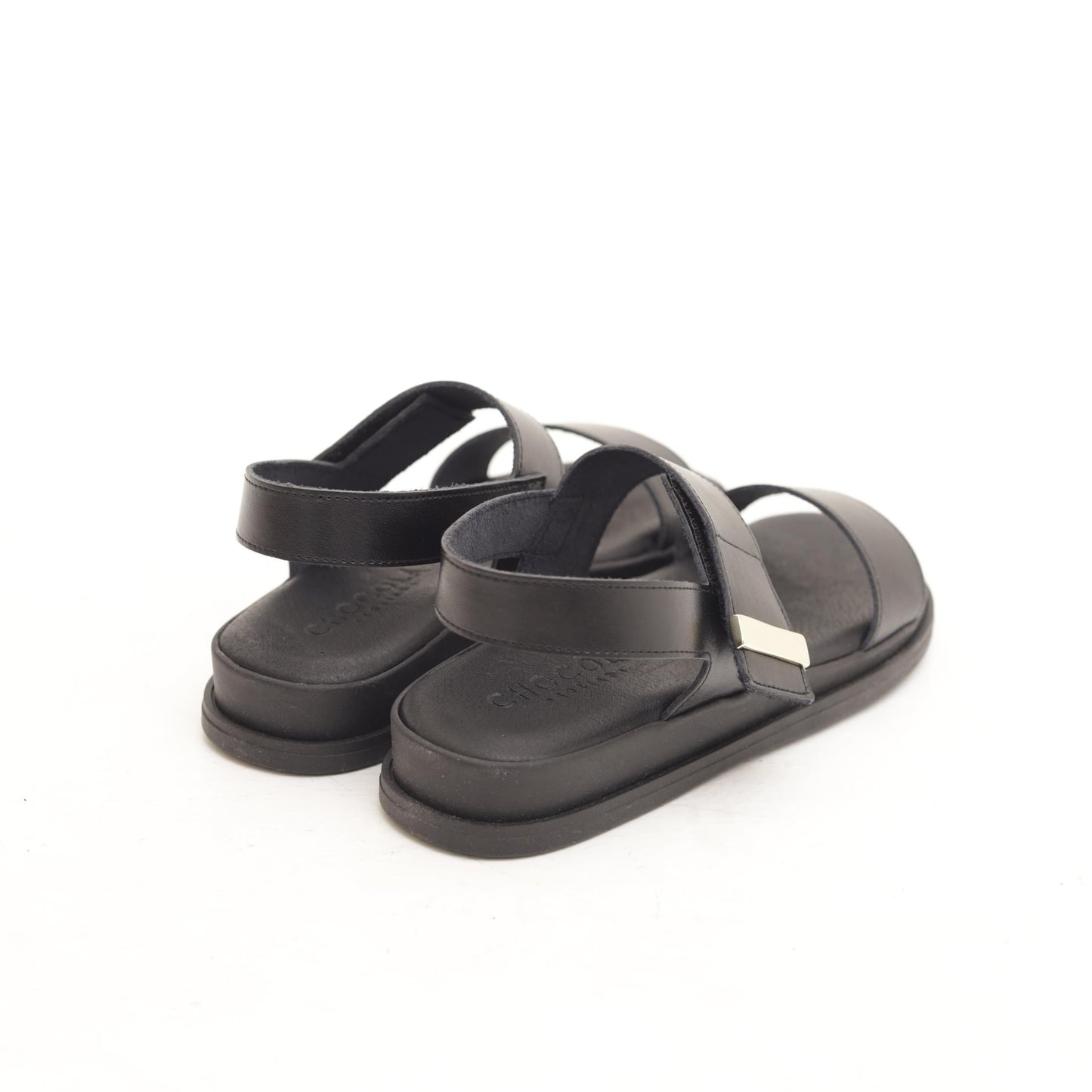 SANDALO VELCRO VERA PELLE NERO 