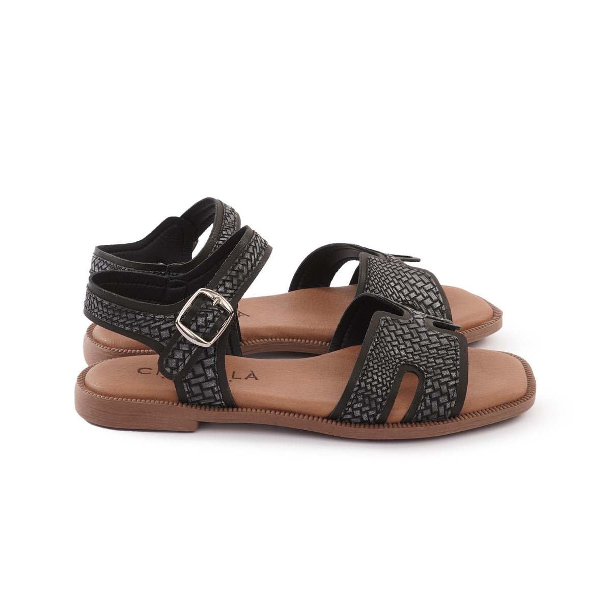 SANDALO H FLAT INTRECCIATO NERO<BR/> 
