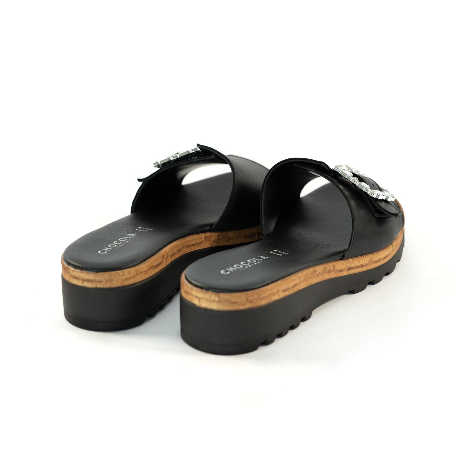 CIABATTA FIBBIA VERA PELLE NERO<BR/> 