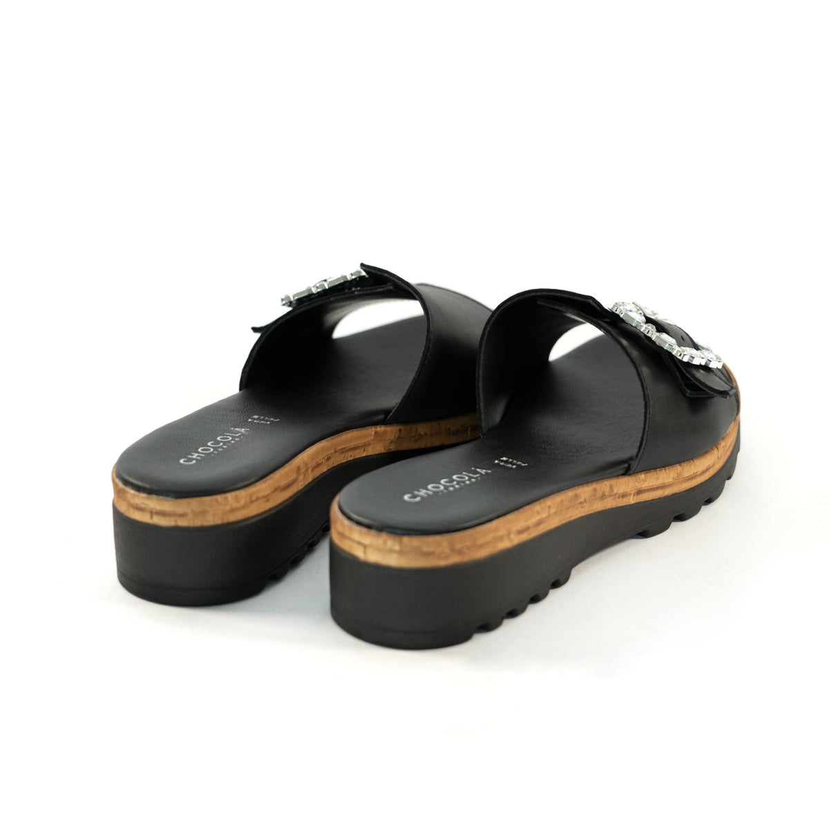 CIABATTA FIBBIA VERA PELLE NERO<BR/> 