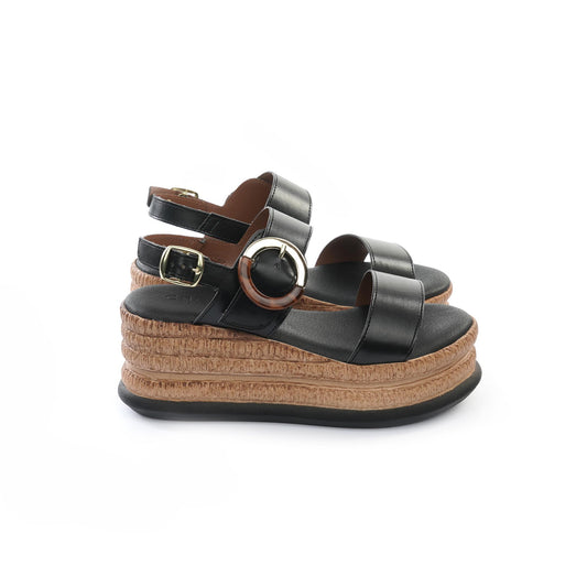 SANDALO PLATFORM DOPPIA FASCIA FIBBIA NERO<BR/> 