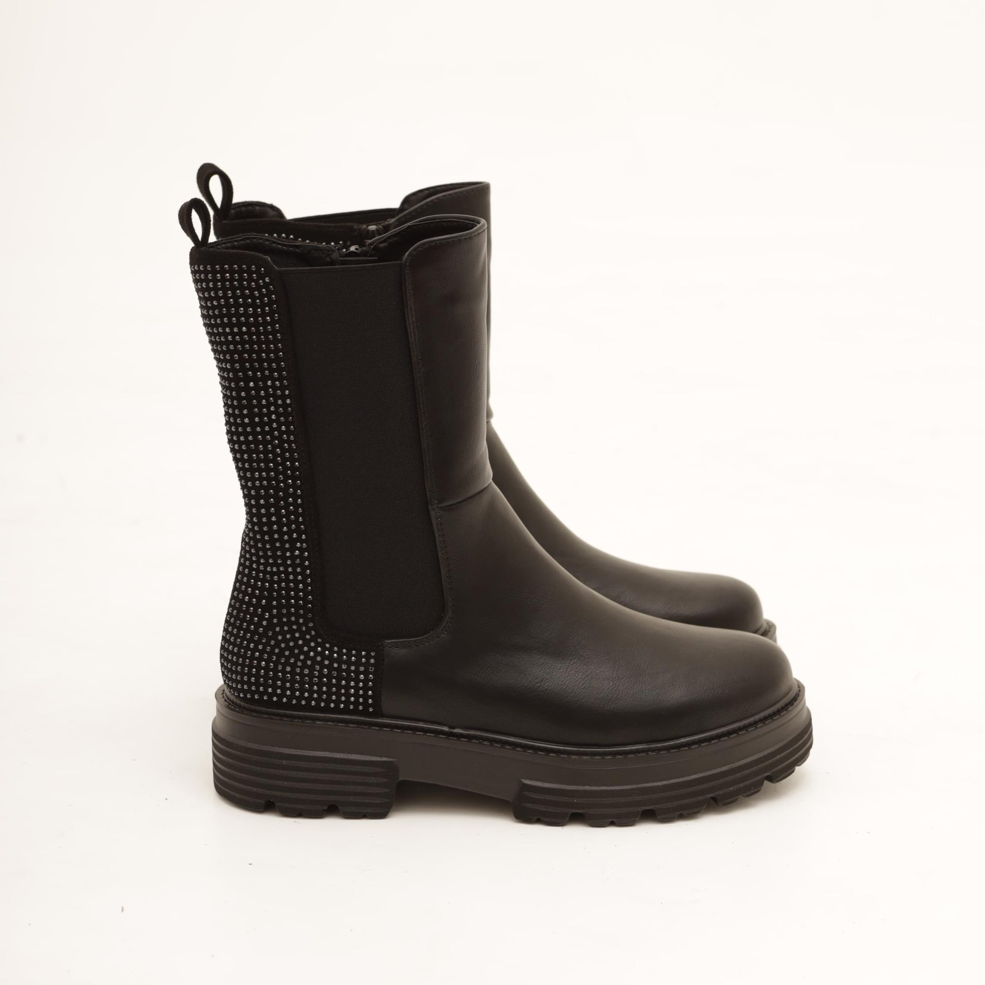 STIVALETTO ELASTICI STRASS NERO 
