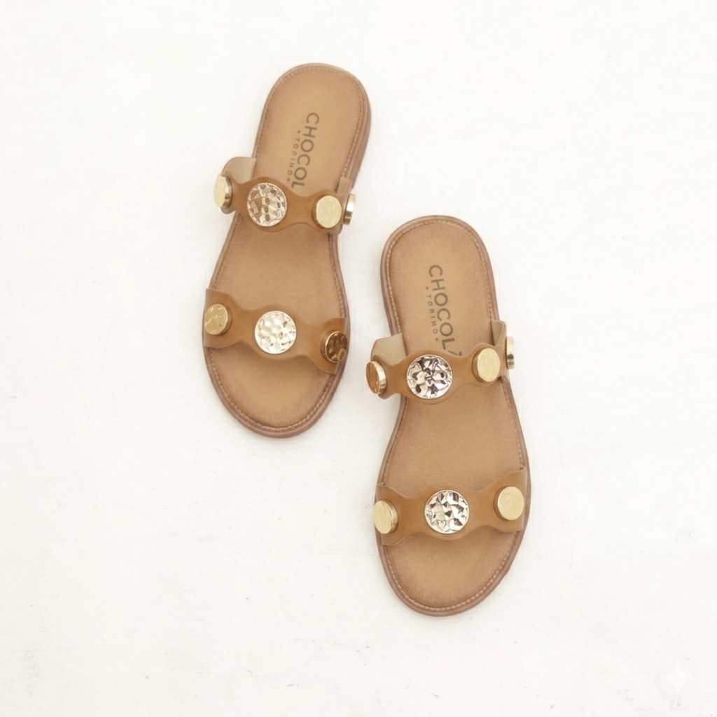 SANDALO FLAT MONETE CUOIO 
