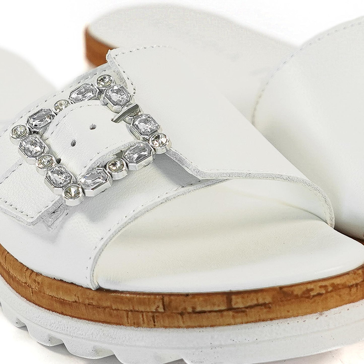 CIABATTA FIBBIA VERA PELLE BIANCO<BR/> 