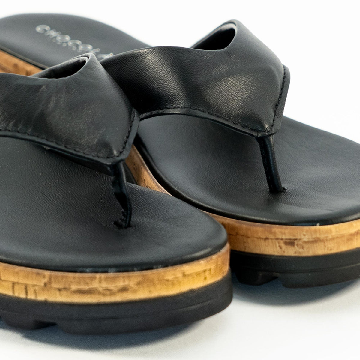 CIABATTA INFRADITO VERA PELLE NERO<BR/> 