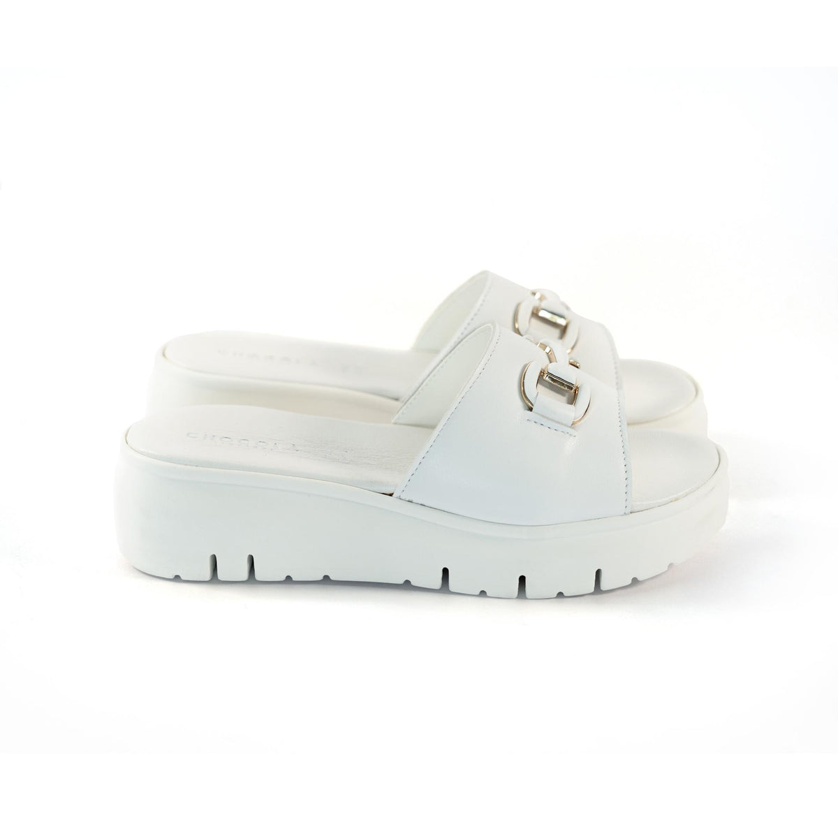 CIABATTA MORSETTO VERA PELLE BIANCO<BR/> 