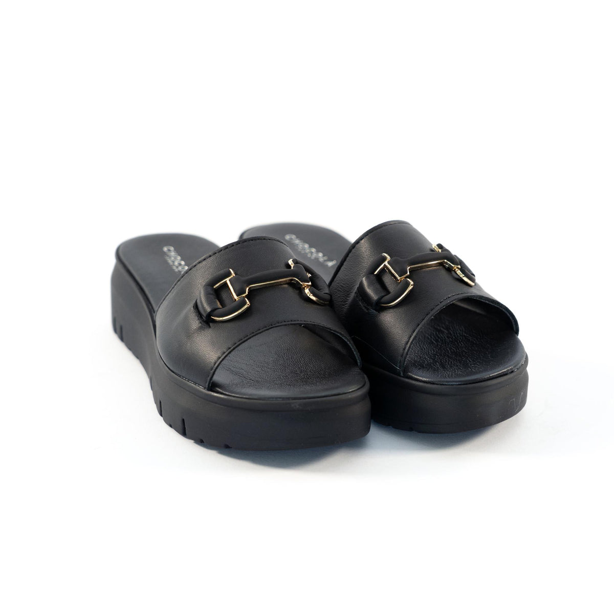 CIABATTA MORSETTO VERA PELLE NERO<BR/> 