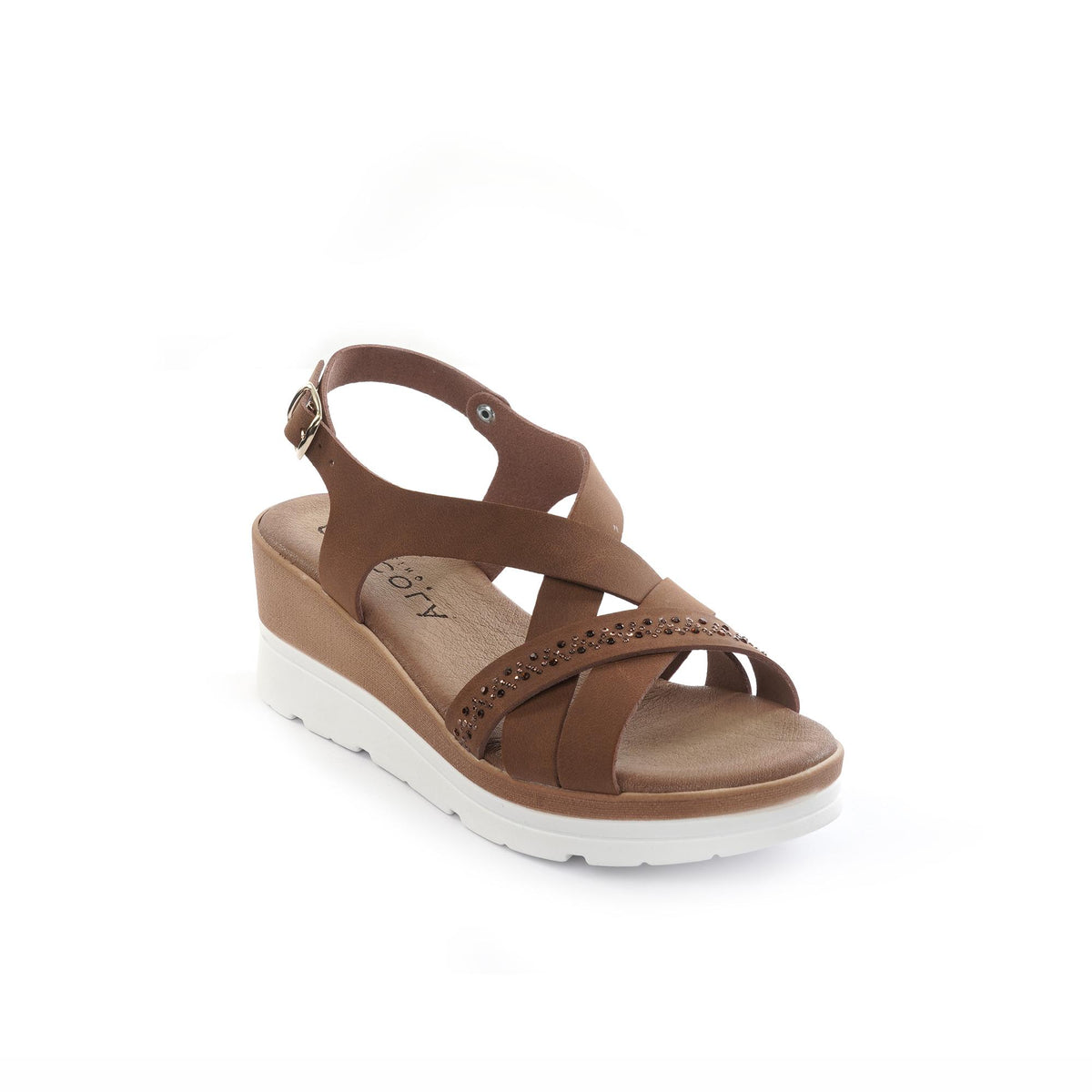 SANDALO ZEPPA INCROCIATO STRASS CUOIO<BR/> 