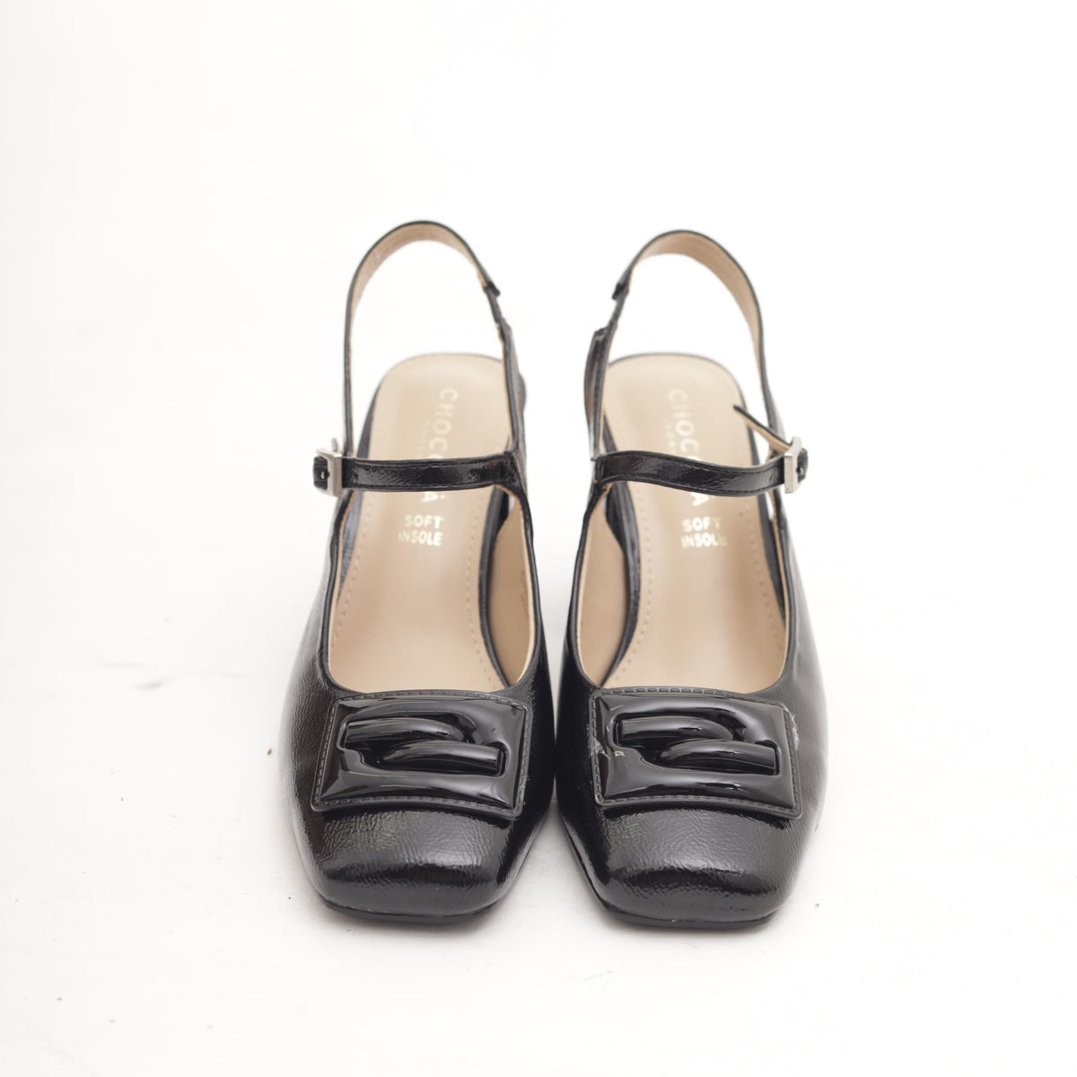 SLINGBACK ACCESSORIO QUADRATO NERO 