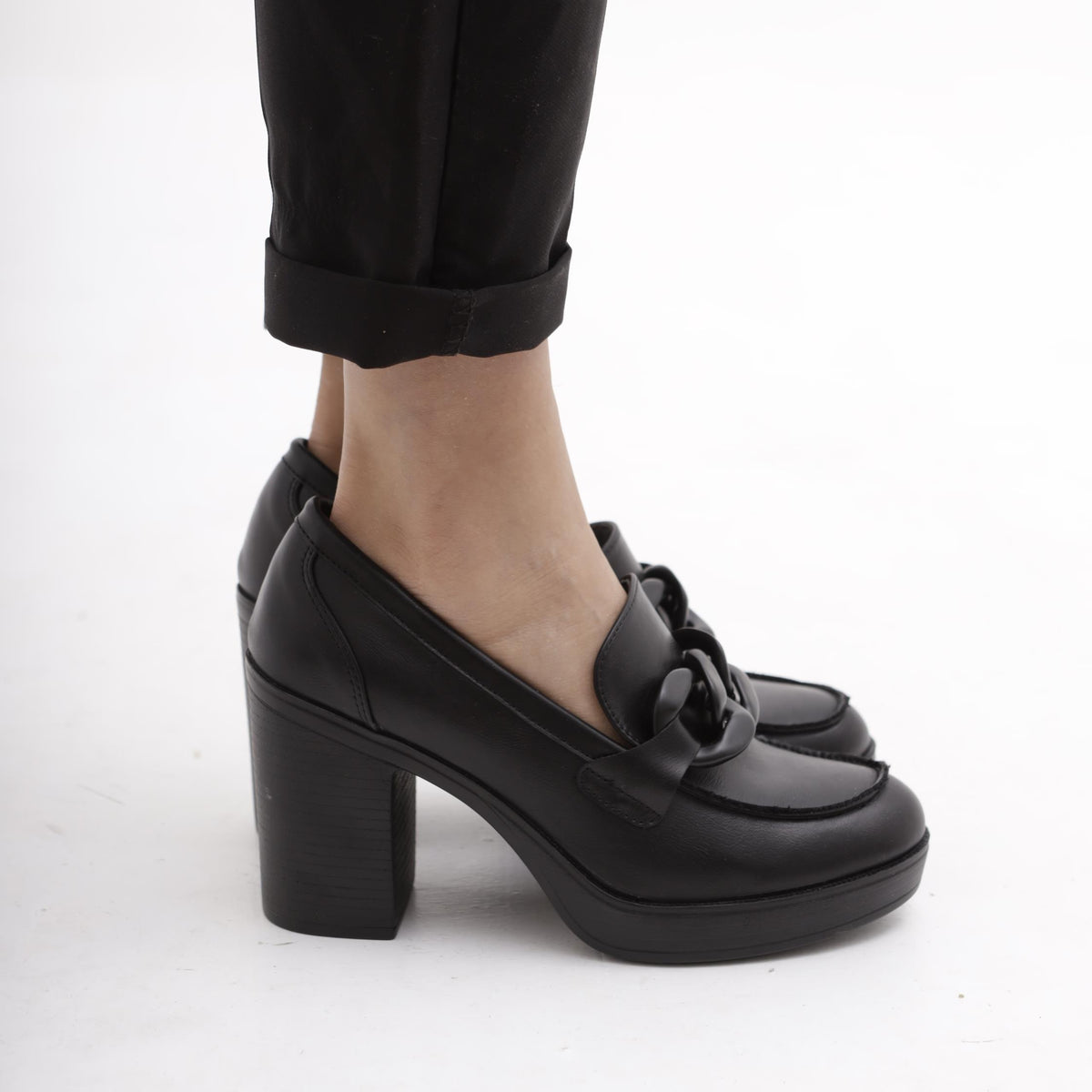MOCASSINO TACCO CATENA NERO 