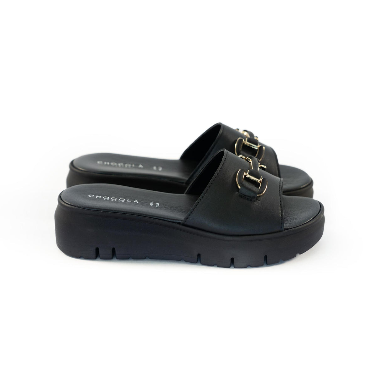 CIABATTA MORSETTO VERA PELLE NERO<BR/> 