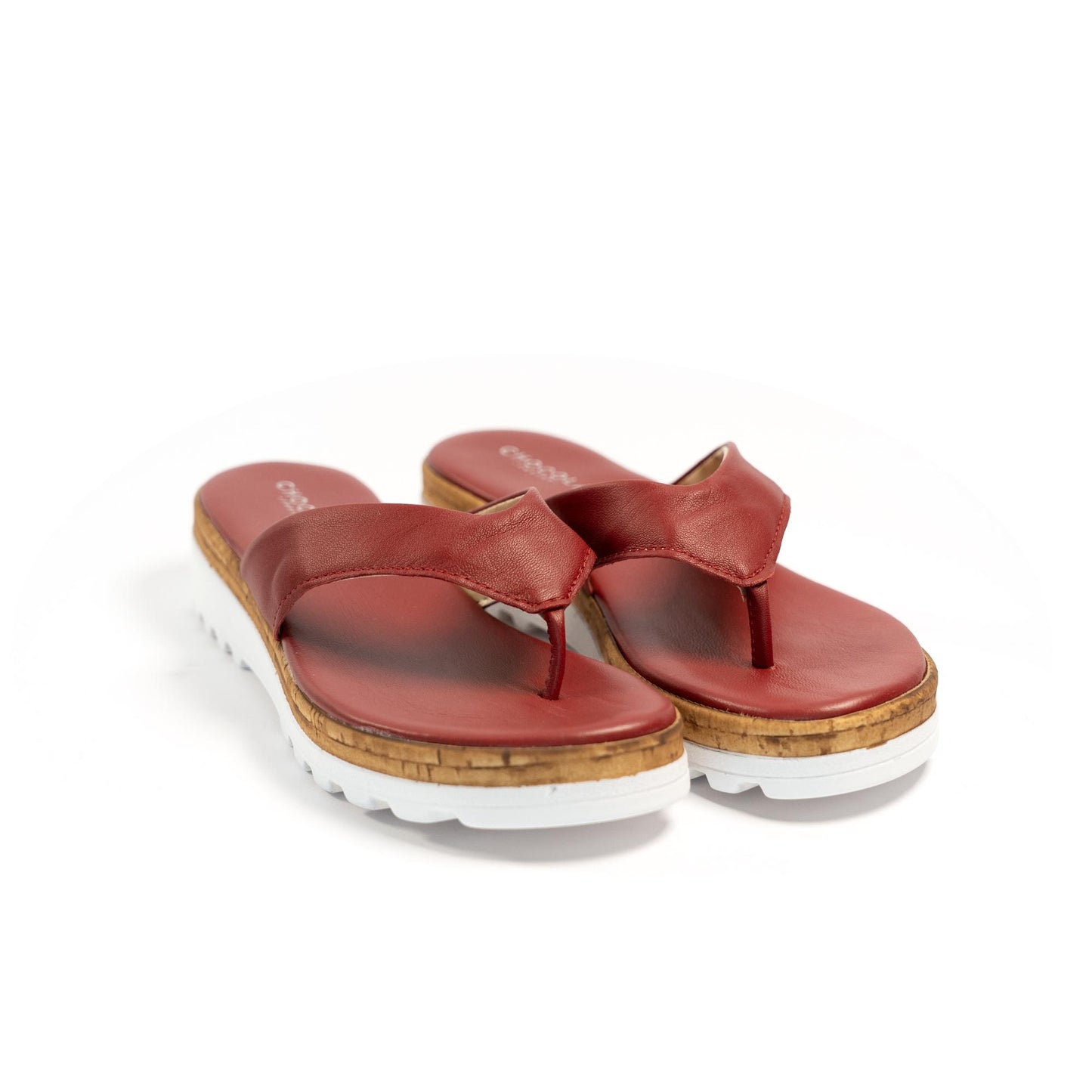 CIABATTA INFRADITO VERA PELLE ROSSO<BR/> 