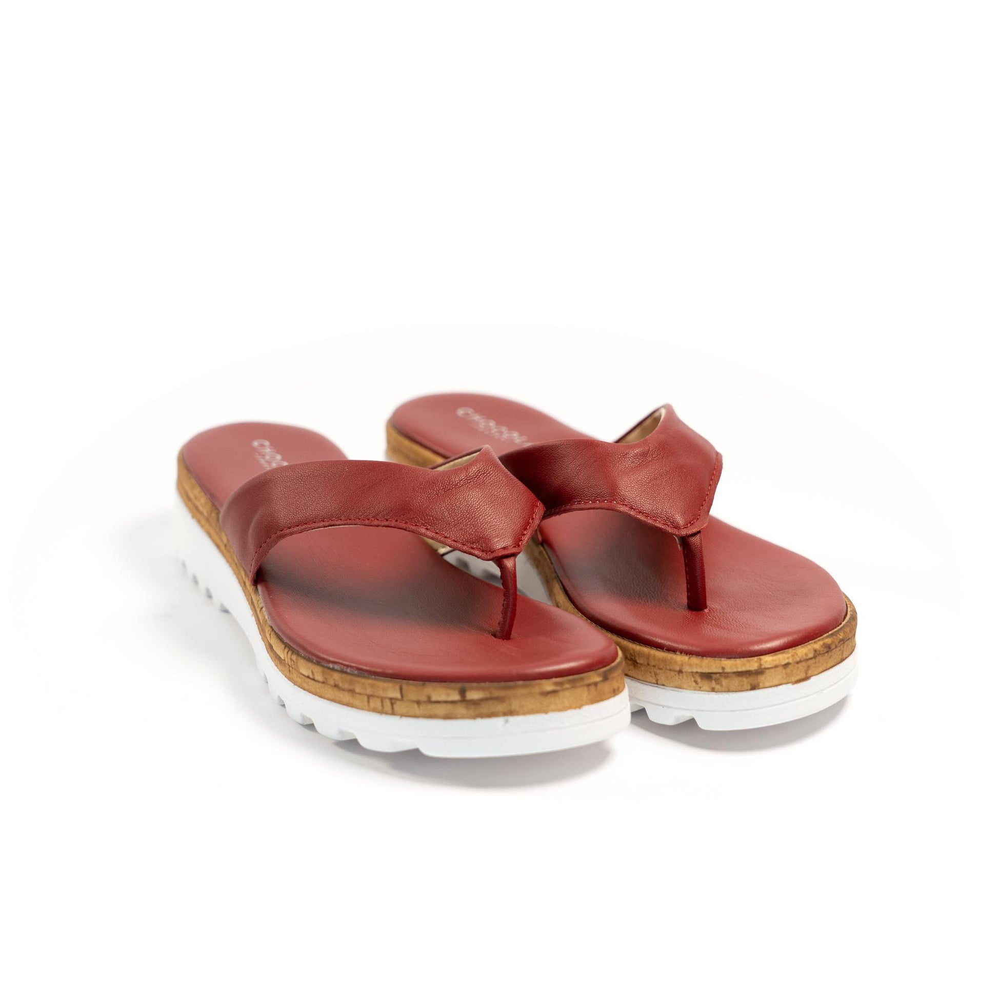 CIABATTA INFRADITO VERA PELLE ROSSO<BR/> 