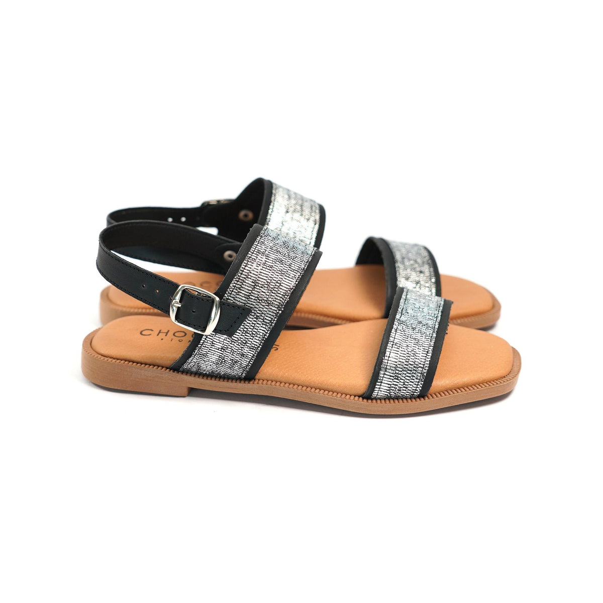 SANDALO FLAT DOPPIA FASCIA ARGENTO 