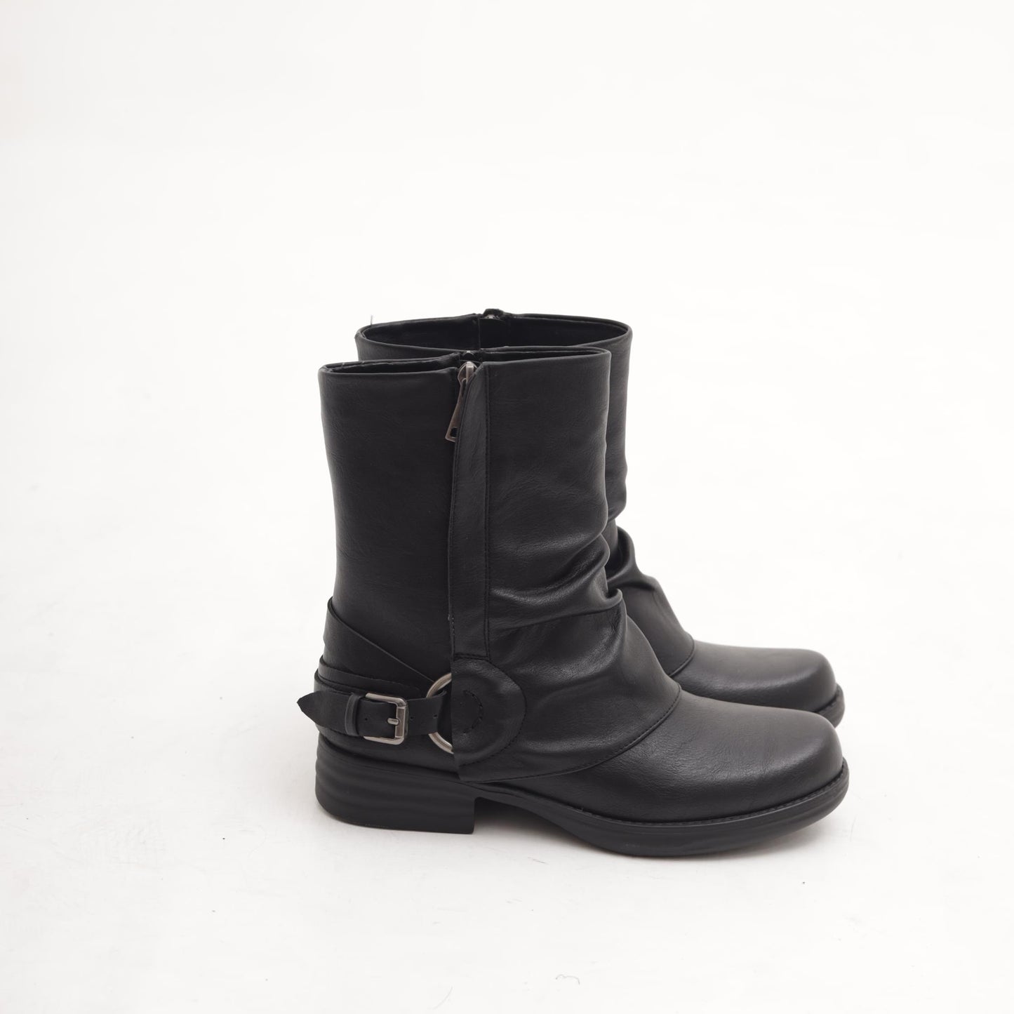 STIVALETTO RISVOLTATO CON FIBBIA E ZIP NERO 
