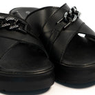 CIABATTA CATENA VERA PELLE NERO<BR/> 