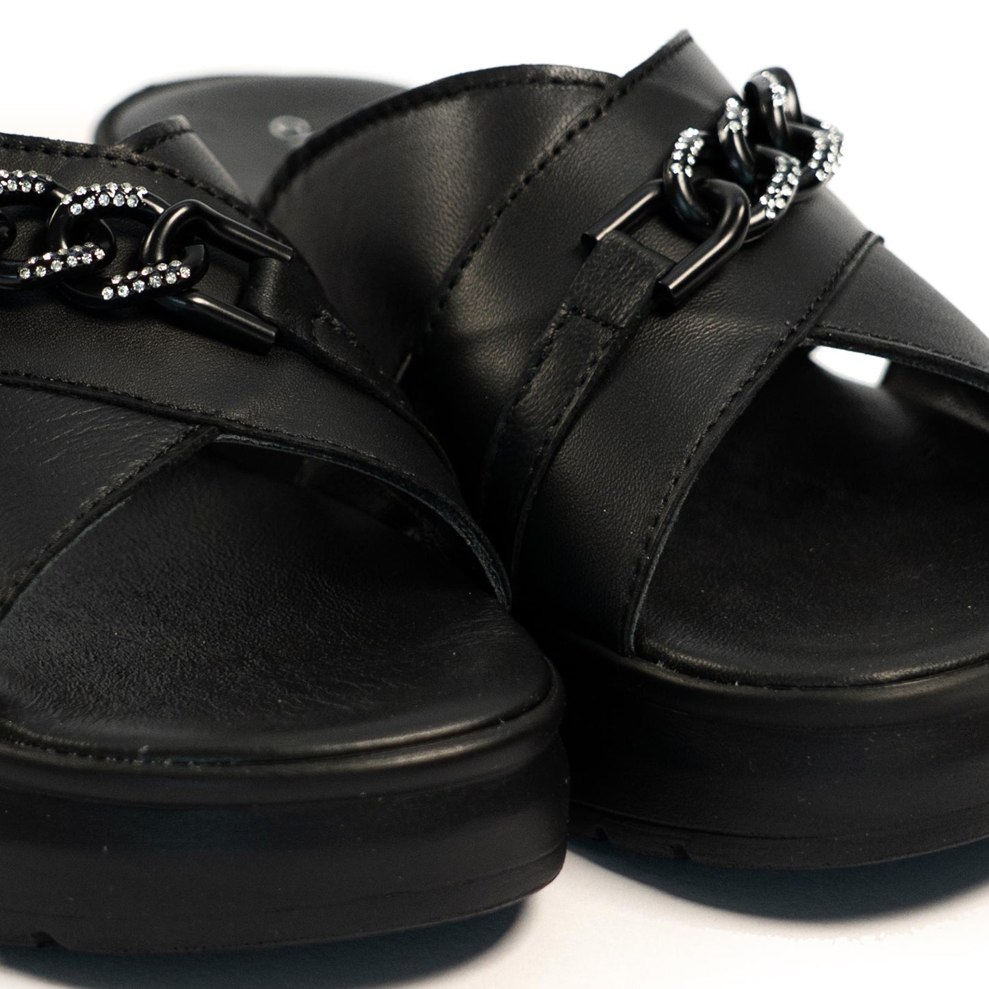 CIABATTA CATENA VERA PELLE NERO<BR/> 